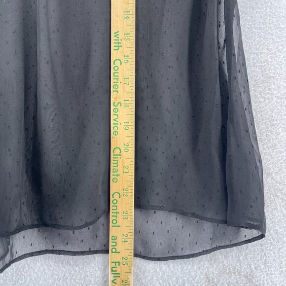 INTERMIX Top S Silk Chiffon Sheer Swiss Dot V-Neck Ruffle Long Sleeve Black - Picture 10 of 11